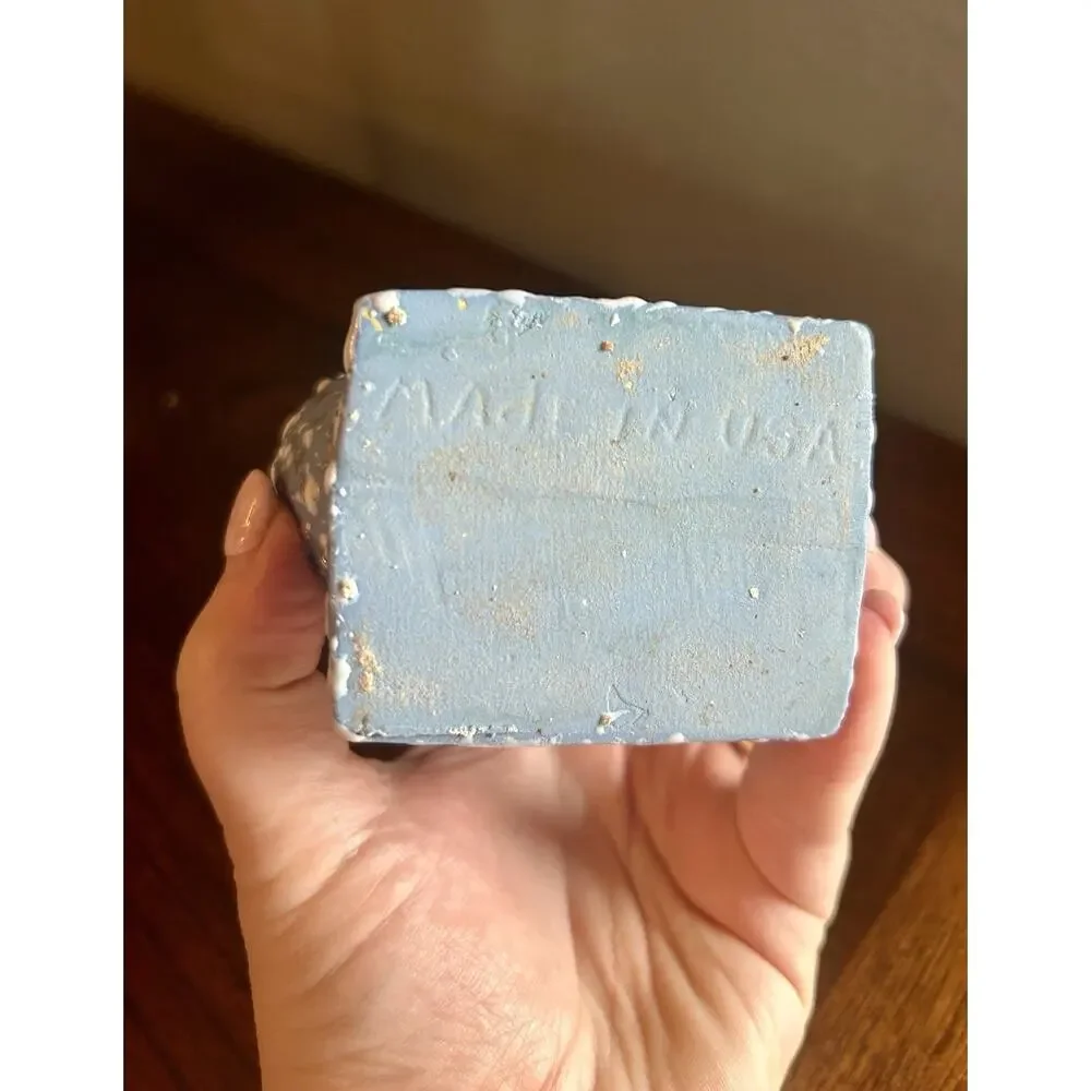 Mid-century modern blue splatter paint vase for double stems with white and gold